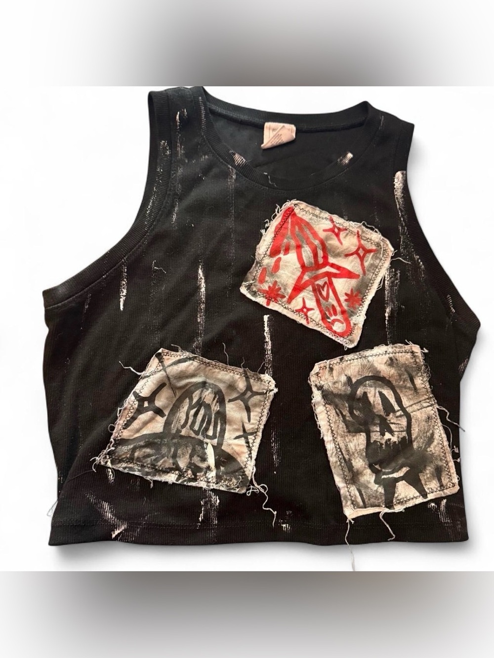 Black Patch-Detail Tank Top - Graphic Patch Design